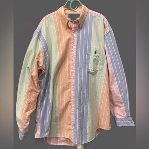 Vintage Ralph Lauren “the big shirt” pastel oxford button up 90s stripes rainbow